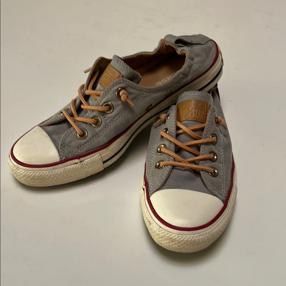 Converse all star gray  pull on tennis shoes square laces women’s size 8